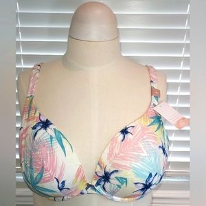 Cacique The Cotton Collection Boost Plunge Floral Print Bra NWT
